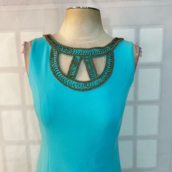 Lilly Pulitzer solid blue beaded cutout neckline shift dress size 2 - Picture 3 of 11